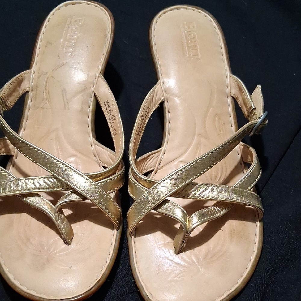 b.o.c. Gold Sandals with Metallic Crisscross Straps